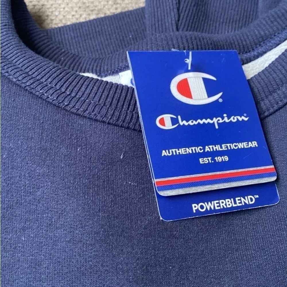 Champion Logo Graphic Pullover Crew Neck Sweatshirt Men's Sz 2XL Navy Athleisure - Picture 2 of 6